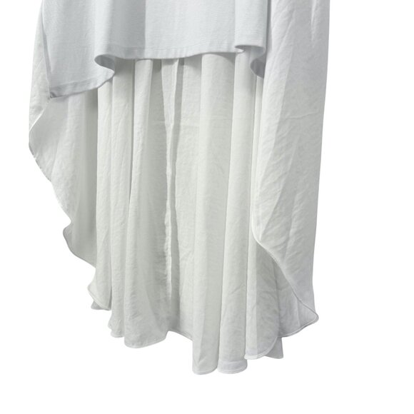 Cato Womens L White High-Low Ruffle Sleeve Top Flowy Blouse Stretch Round Neck - Picture 6 of 16